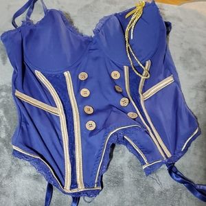 Blue and gold bustier with stocking straps